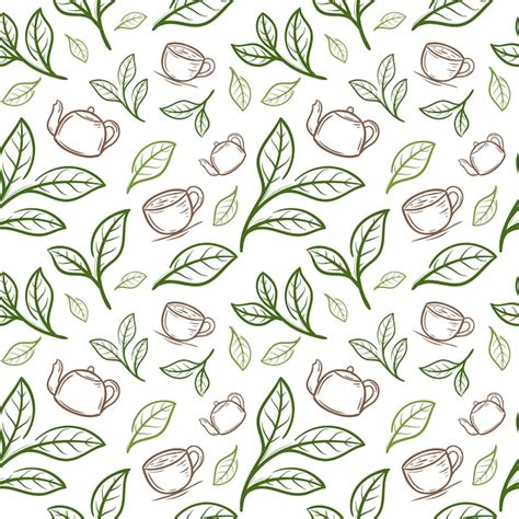 Premium Vector Tea Leaf With Cup Seamless Pattern