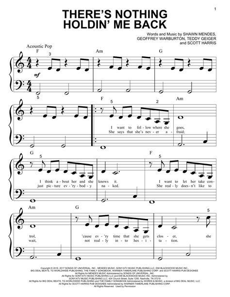 Theres Nothing Holdin Me Back Sheet Music Shawn Mendes Big Note Piano