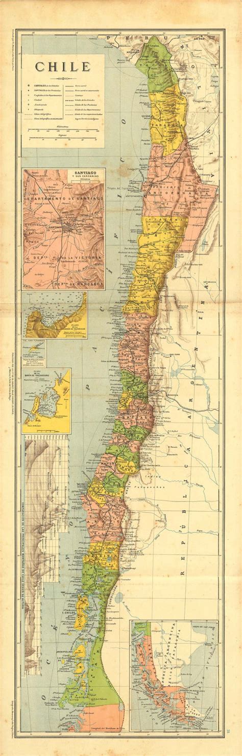 Antique Map Of Chile 1905 Etsy Map Old Maps Antique Map