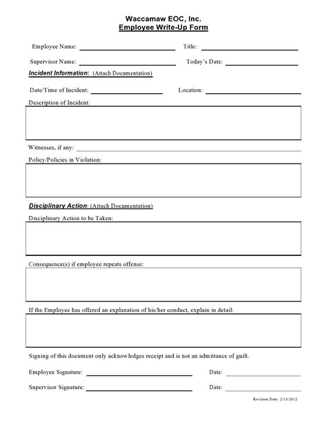 Printable Write Up Forms Printable Forms Free Online