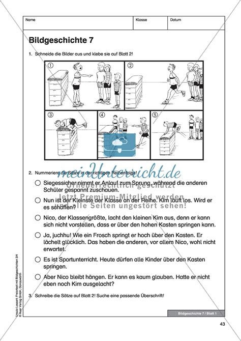 Übungen mit lösungen für die 4./5. Bildergeschichte "In der Sportstunde": Bildmaterial + Arbeitsblätter + Lösungen - meinUnterricht