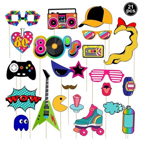 21pcs Back To The 80s Party Photobooth Props 80s Theme Retro Photo