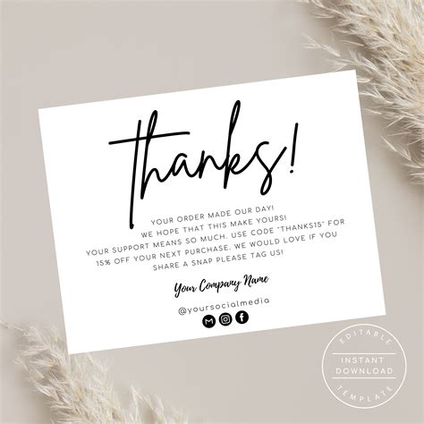 Minimalist Business Thank You Card For Order Packaging Etsy
