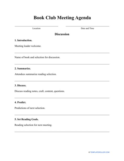 Book Club Meeting Agenda Template Fill Out Sign Online And Download