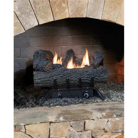 Allen Roth 19 75 In 30000 Btu Dual Burner Vent Free Gas Fireplace Logs With Thermostat In The