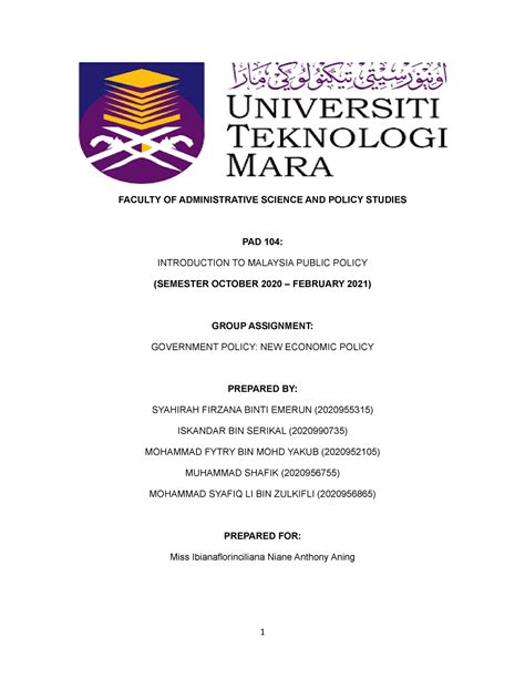 Uitm Cover Page Assignment Boris Bond