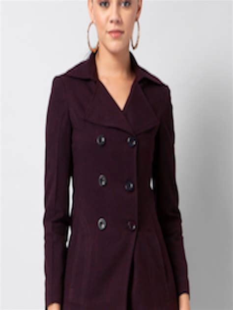 Buy Faballey Women Purple Solid Double Breasted Pea Coat Coats For