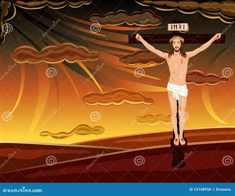 Crucifixion Of Jesus On Golgotha Hills Vector Illustration 23748956