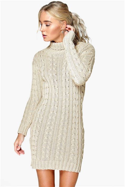 Boohoo Womens Lottie Cable Knit Jumper Dress Ebay