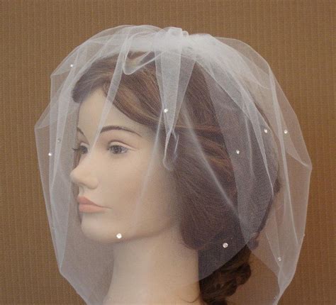 Double Layer Tulle Birdcage Veil With Scattered Swarovski Rhinestones