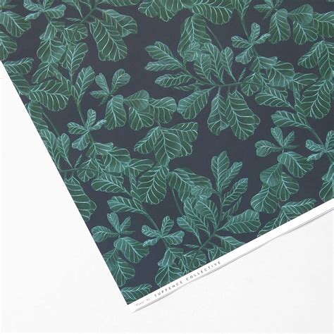 Dark Botanical Leaf Wrapping Paper By Tuppence Collective
