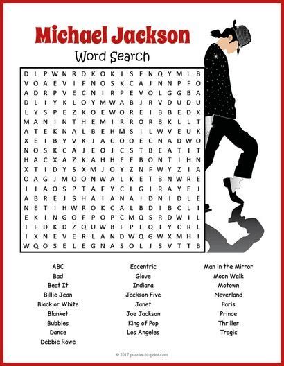 Our Michael Jackson Word Search Puzzle Is Free For You To Print And