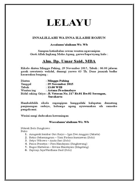 Contoh Surat Lelayu Bahasa Jawa Doc Kumpulan Surat Pe