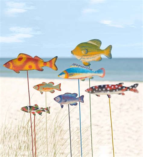 Metal Fish Garden Stakes Set Of 7 Wind And Weather