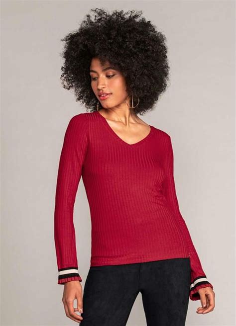 Blusa Malha Canelado Tracy Vermelho Malha Canelada Moda Feminina Justa