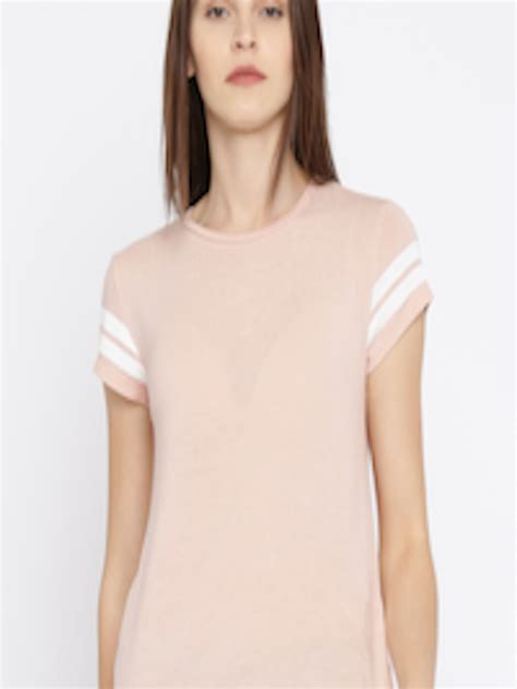 Buy Only Women Peach Coloured Solid Round Neck T Shirt Tshirts For