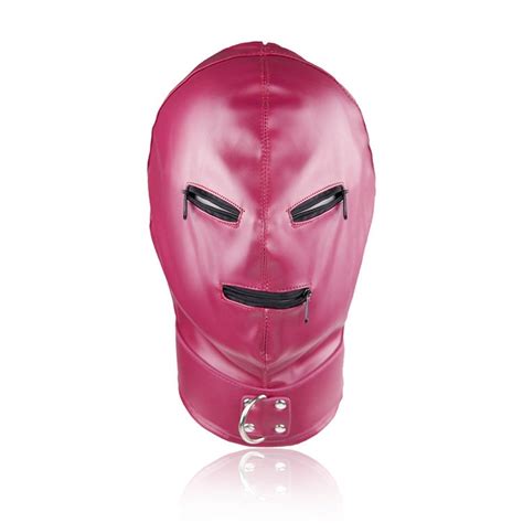Newest Rose Red Pu Leather Sex Hood Mask Adult Sex Toys Bdsm Bondage