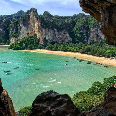 Railay Beach In Krabi Just Before Repelling Out Of The Cave To The