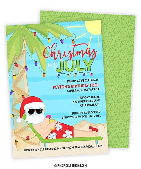 Diy christmas in july pool party! Beach Christmas Invitation, Beach Santa Invitation, Beach ...