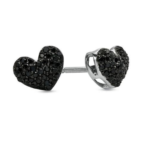 15 Ct Tw Enhanced Black Diamond Puffed Heart Stud Earrings In