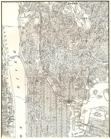 1945 Antique Manhattan Street Map New York City Map The Bronx Map Black