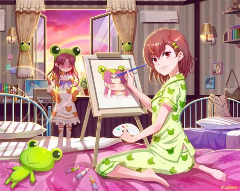 2girls Animal Barefoot Bed Bird Blush Book Bow Brown Eyes Brown Hair