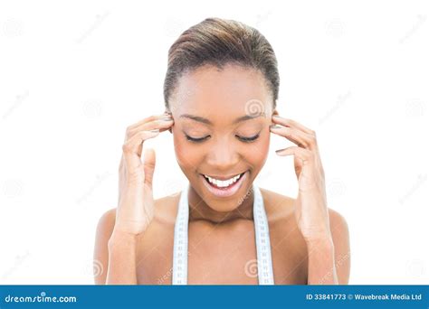Cheerful Natural Beauty With Measuring Tape Over The Neck Stock Image