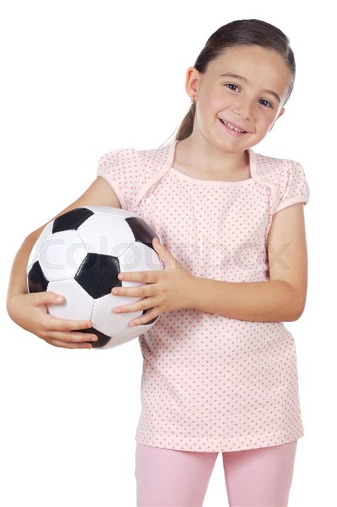 Girl Holding A Soccer Ball Stock Image Colourbox