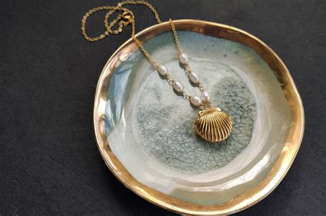 Gold Or Silver Sea Shell Locket Necklace With White Freshwater Etsy