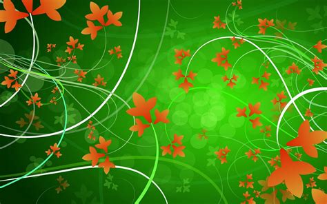Green Background With Orange Leaves Designs Hd Wallpapers