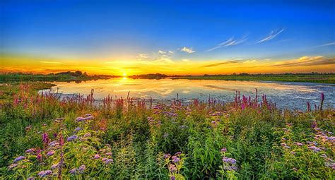 1080p Free Download Summer Sunrise Lovely Golden Bonito Sky Lake