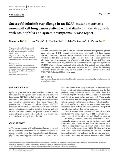 Pdf Successful Erlotinib Rechallenge In An Egfr ‐mutant Metastatic