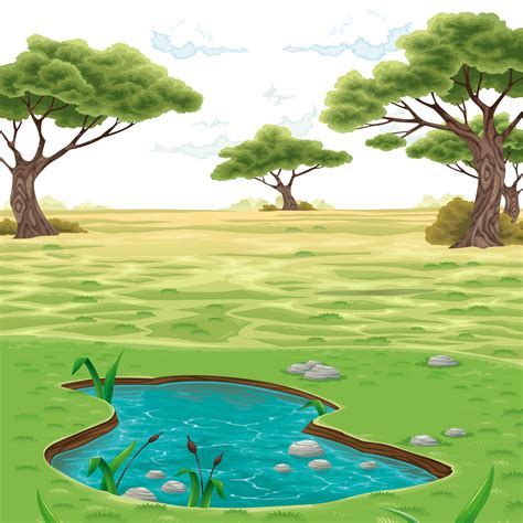 Download Pond Vector Drawing Landscape Colored Free Download Png Hd