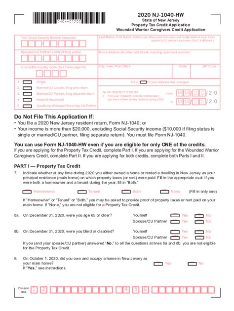 Nj Nj 1040 Hw 2020 2022 Fill And Sign Printable Template Online Us