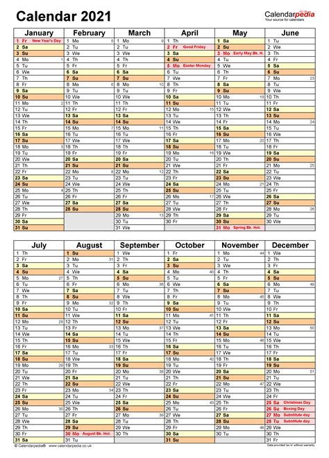 Calendar 2021 Uk Free Printable Microsoft Excel Templates