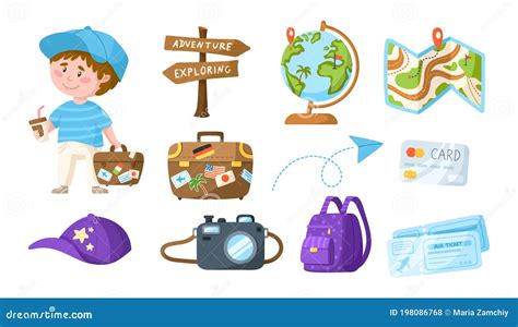 Cartoon Travel Or Vacation Collection Stock Vector Illustration Of