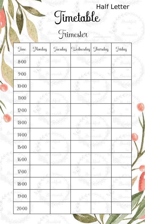Maybe you would like to learn more about one of these? A5 Weekly Schedule, Half Size Printable Timetable Insert ...