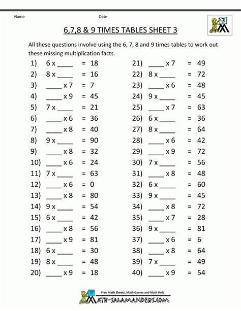 Multiplication Worksheets 6s And 7s Printable Multiplication Flash Cards