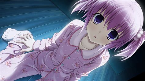 Anime Character Purple Hair Wearing Pajama Set Illustration Hd