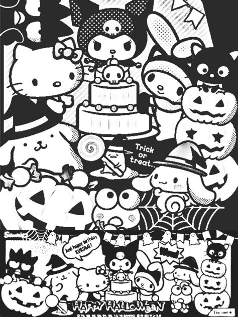 Adultcoloring Sanrio Hellokitty Mymelody Keroppi Cinnamoroll Pompurin Gudetama Black And