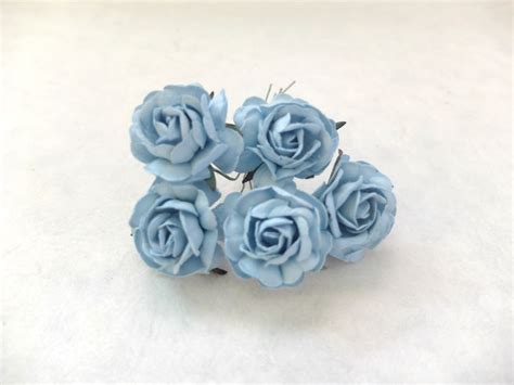 5 35mm Powder Blue Mulberry Roses Paper Flowers By Eastmeetswest
