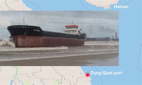 Cargo Ship Beached By Storm Dung Quat Port Vietnam