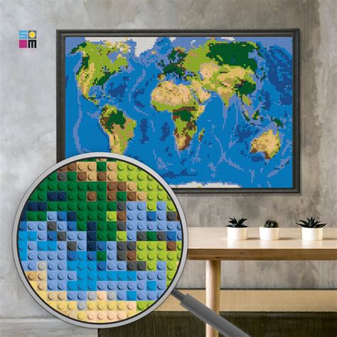 Mosaic World Map 472x315 120x80 Cm Diy Bricked Wall Art Etsy