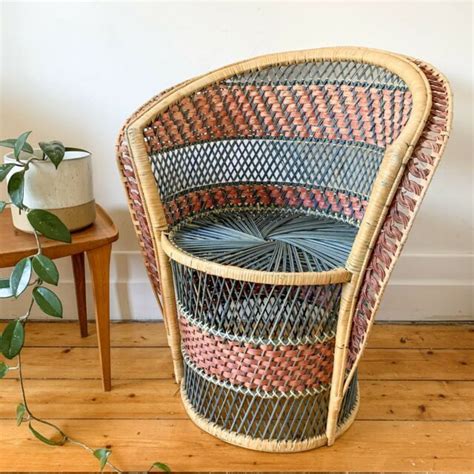 Vintage reclining leather armchair with footstool in good used condition. VINTAGE PEACOCK TUB CHAIR COLOURED RATTAN CANE WICKER ...