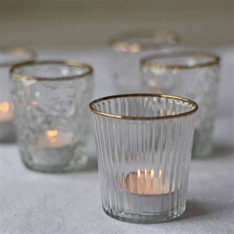 Clear Glass Tea Light With Gold Rim Wedding Candle Holder Etsy Uk