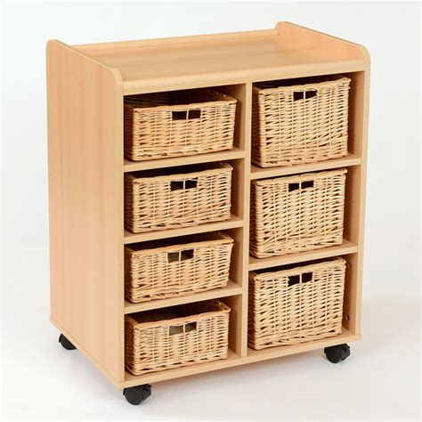 Low storage unit with baskets. 4 Shallow / 3 Deep Wicker Basket Flexi Storage Unit