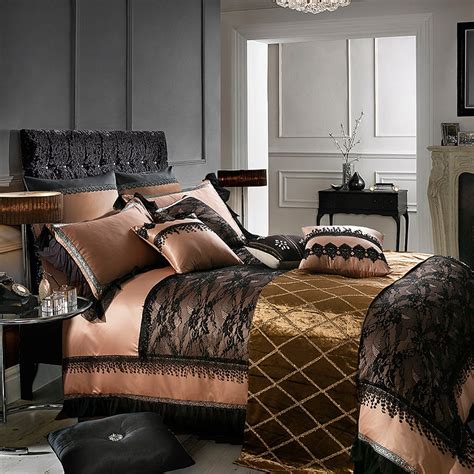 Black Lace Luxury Bedding Set Queen King Size Silk Cotton Bed Sheet Set Duvet Cover Bed Set