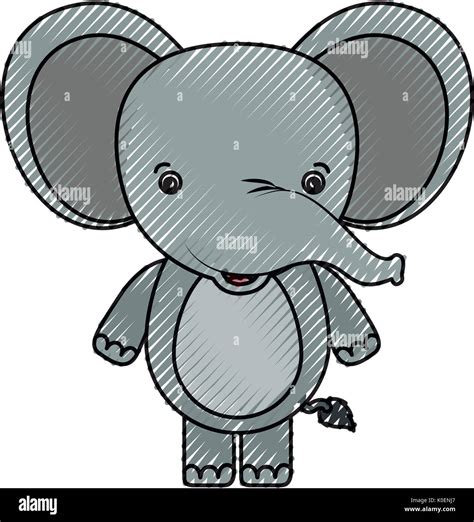Color Crayon Silhouette Caricature Cute Elephant Animal Stock Vector