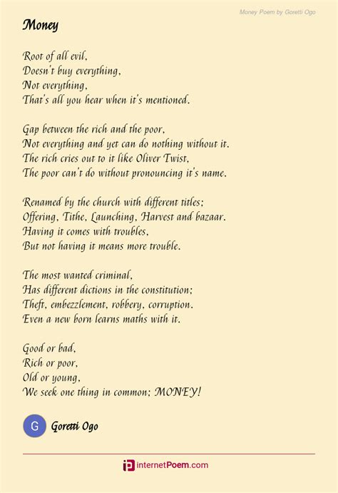 Money Poem By Goretti Ogo