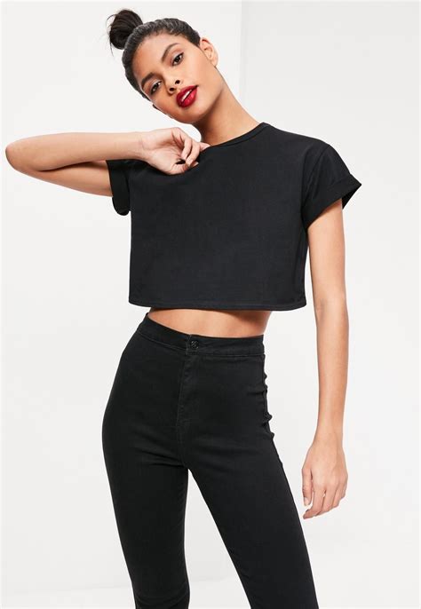 Loose Fit Crop T Shirt Black Crop Tops Ladies Tops Fashion Crop Tops